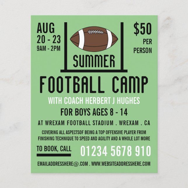 American Football & Goal Football Camp Werbung Flyer (Vorne)