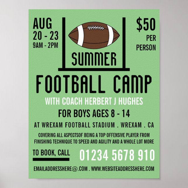 American Football & Goal Football Camp Werbung Poster (Vorne)
