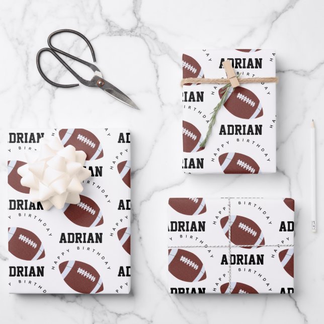 American Football Gridiron Ball Geburtsname Geschenkpapier Set (Vorderseite)
