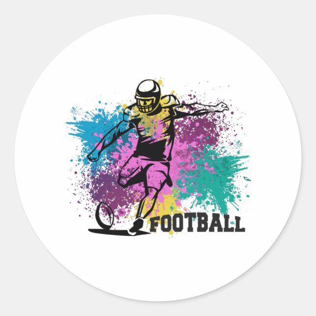 American Football Grungy Color Splashes Runder Aufkleber (Vorderseite)