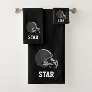 American-Football-Helm & Text auf Schwarz Badhandtuch Set