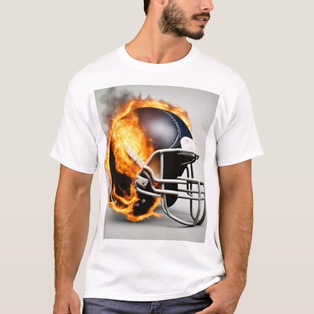 American Football Helmet on Fire Cool Design T-Shirt (Vorderseite)