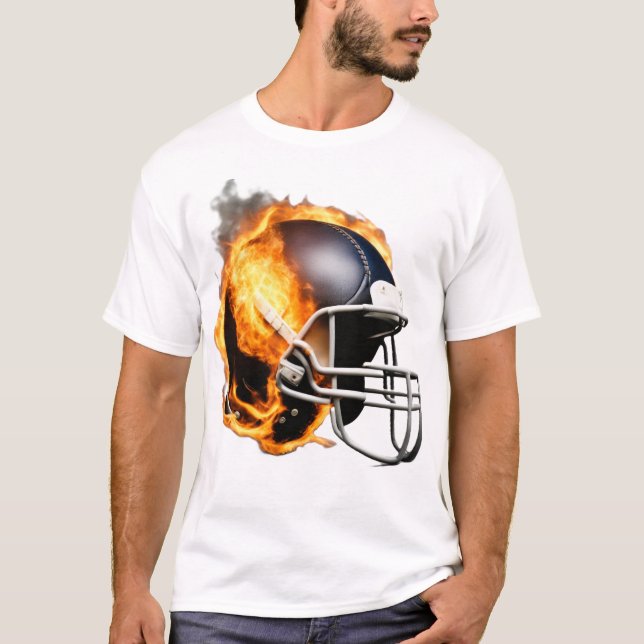 American Football Helmet on Fire Cool Design T-Shirt (Vorderseite)