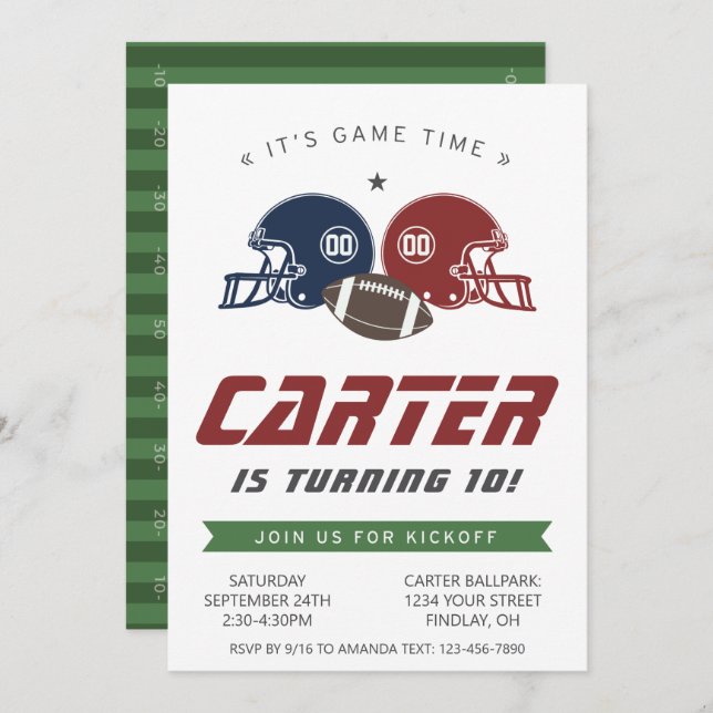 American Football Navy Rot, Jegliches Alter Geburt Einladung (Vorne/Hinten)