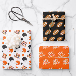 American Football Orange and Black Patterns Geschenkpapier Set