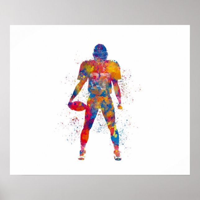 American Football player in Aquarellfarbe Poster (Vorne)