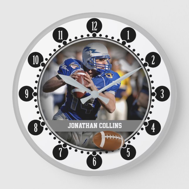 American Football Player | Name Foto Geschenke Große Wanduhr (Vorderseite)