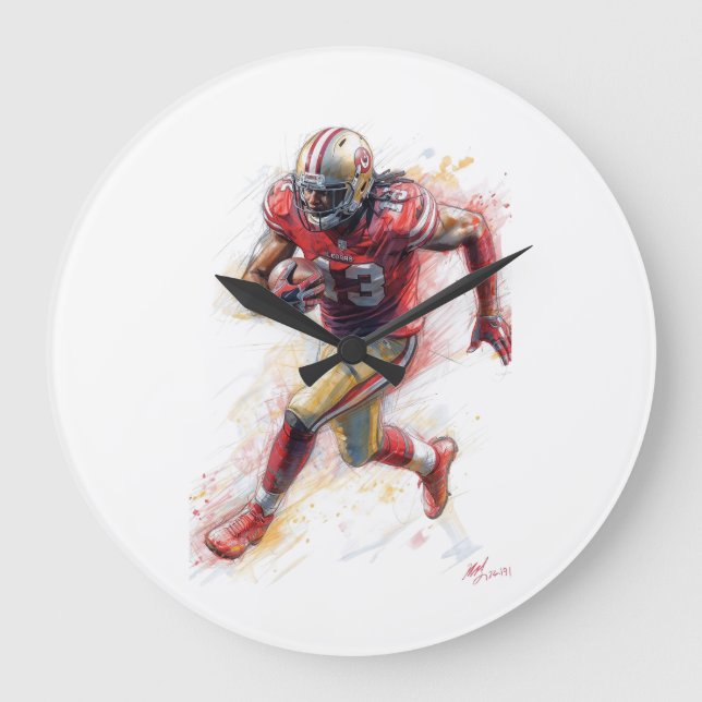 American Football Player spielt mit Ball Poster Große Wanduhr (Vorderseite)