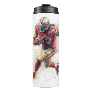 American Football Player spielt mit Ball Poster Thermosbecher