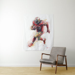American Football Player spielt mit Ball Poster Wandteppich