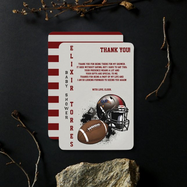 American Football Red & Black Baby Dusche Dankeskarte (Von Creator hochgeladen)
