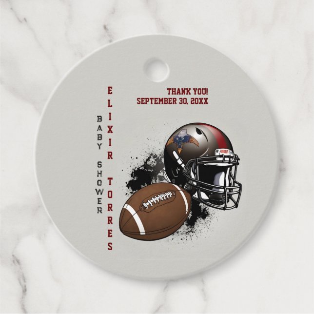 American Football Red & Black Baby Dusche Geschenkanhänger (Vorderseite)