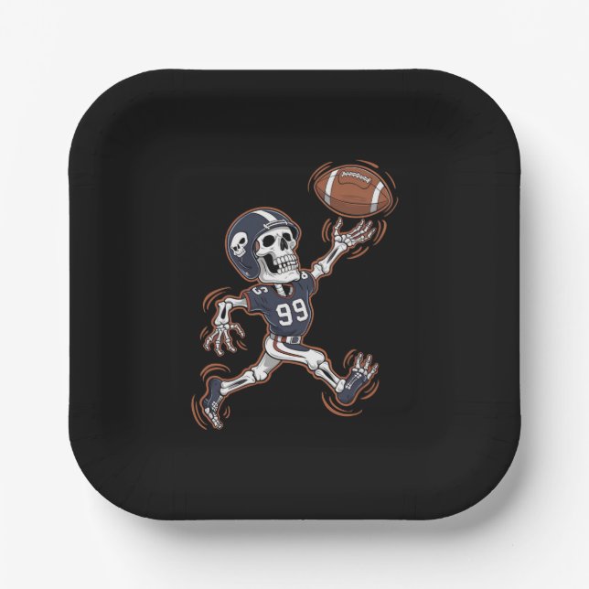 American Football Skeleton Halloween Football Pappteller (Vorderseite)