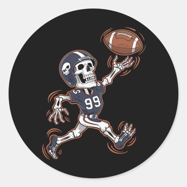 American Football Skeleton Halloween Football Runder Aufkleber (Vorderseite)