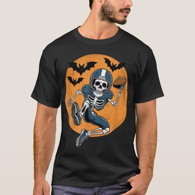 American Football Skeleton Halloween Sport T-Shirt (Vorderseite)