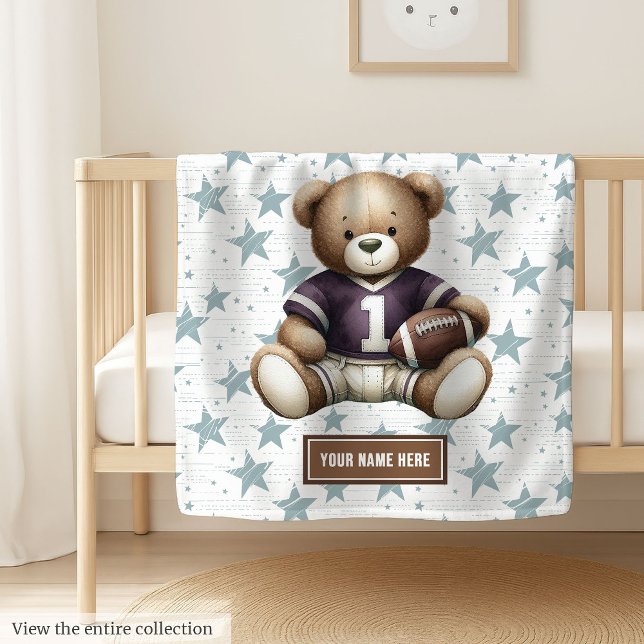 American Football Teddy Blanket for Young Boys Fleecedecke (Personalized American football teddy bear blanket, ideal boy birthday gift for newborns.)