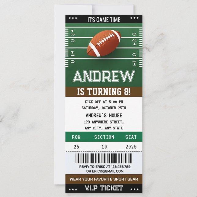 American Football Ticket Einladung (Vorderseite)
