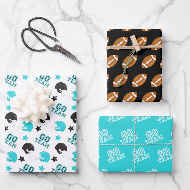 American Football Turquoise und Black Patterns Geschenkpapier Set (Vorderseite)
