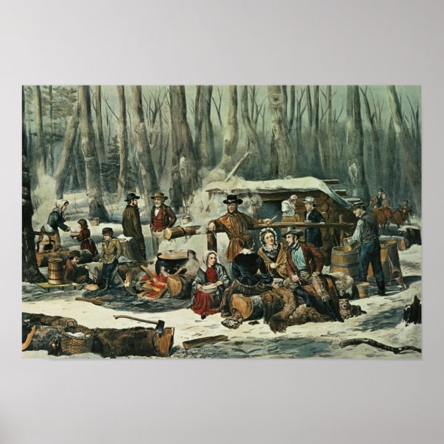 American Forest Scene - Maple Sugaring, 1856 Poster (Vorne)