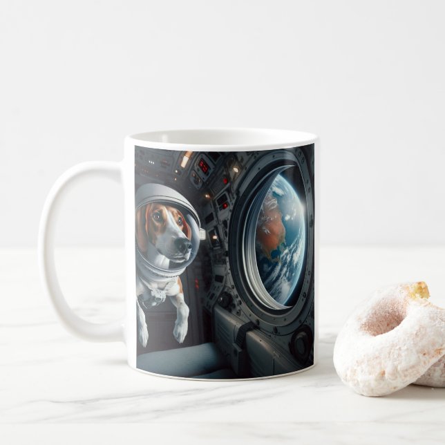 American Foxhound Astronaut in Outer Space Blue Kaffeetasse (Mit Donut)