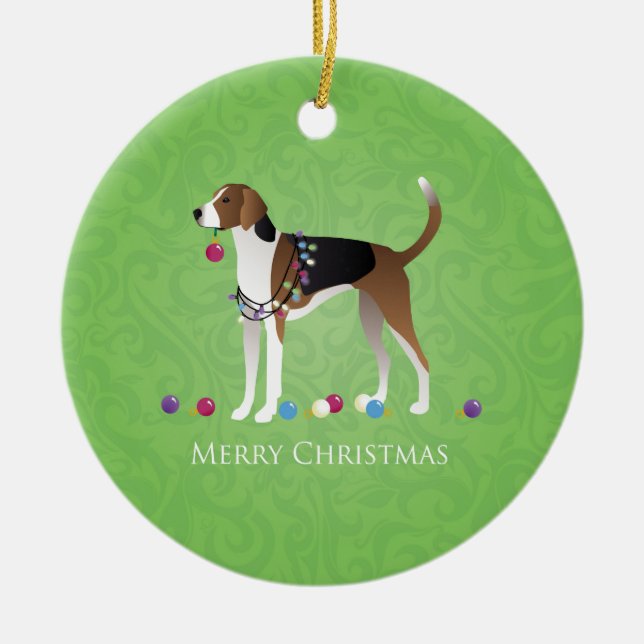 American Foxhound Christmas - Feliz Naughty Dog Keramikornament (Vorne)