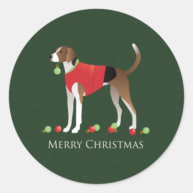 American Foxhound Christmas Runder Aufkleber (Vorderseite)