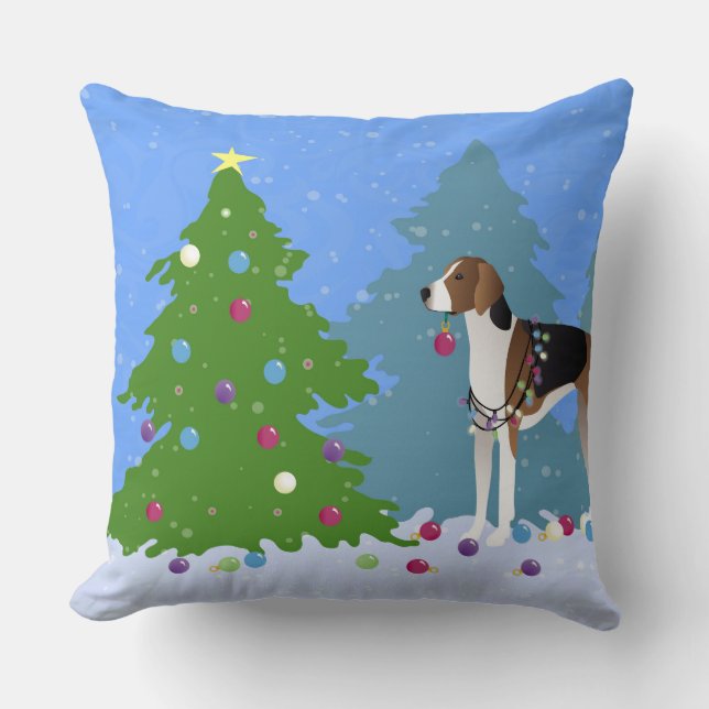 American Foxhound dekoriert Weihnachtsbaumwald Kissen (Vorderseite)