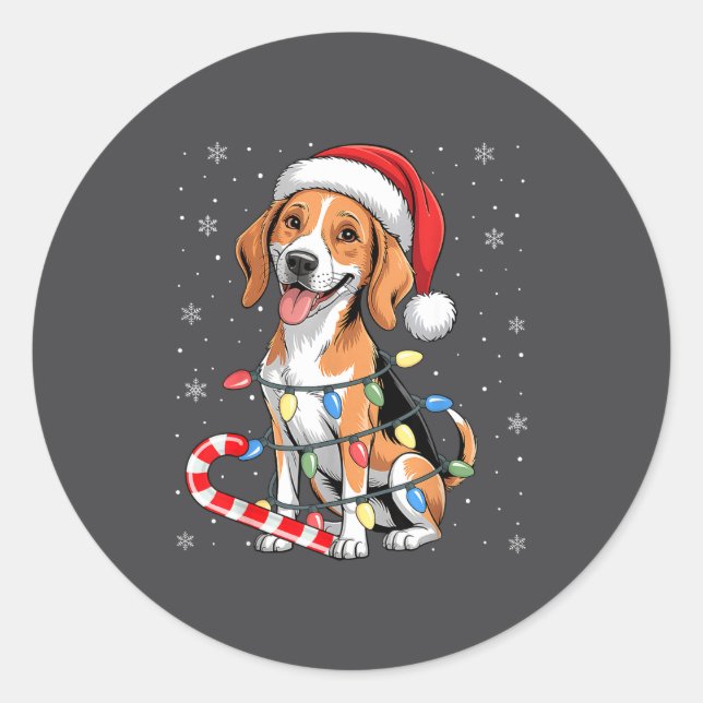 American Foxhound Dog Ugly Christmas Candy Cane Tr Runder Aufkleber (Vorderseite)