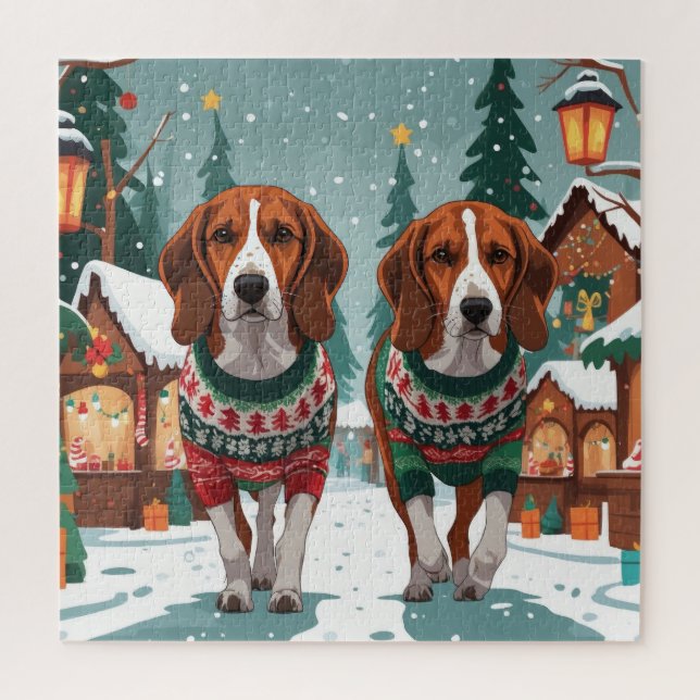 American Foxhound Dogs Christmas Snow Holiday Puzzle (Vertikal)