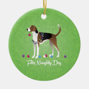American Foxhound Feliz Naughty Dog Weihnachten Keramikornament