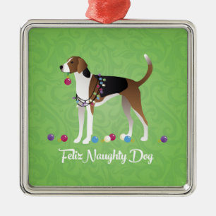American Foxhound Feliz Naughty Dog Weihnachten Silbernes Ornament