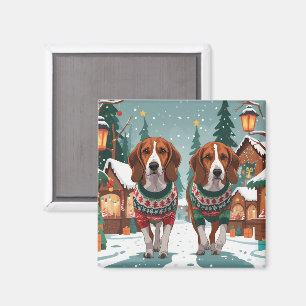 American Foxhound Hunde Weihnachten Schnee Urlaub Magnet