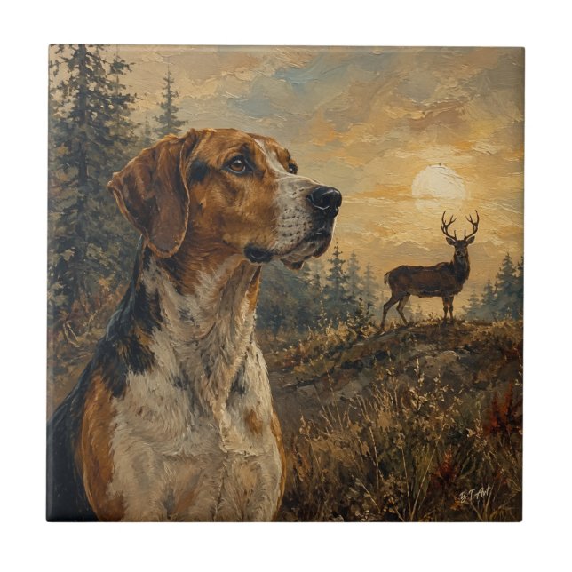 American Foxhound mit Weißwedelhirsch Fliese (Vorderseite)