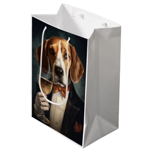 American Foxhound New Year Mittlere Geschenktüte (Vorderseite Schrägansicht)