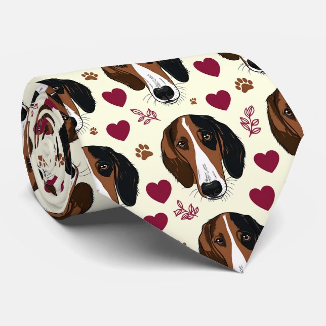 American Foxhound Valentine Hearts Pattern Dog Krawatte (Gerollt)