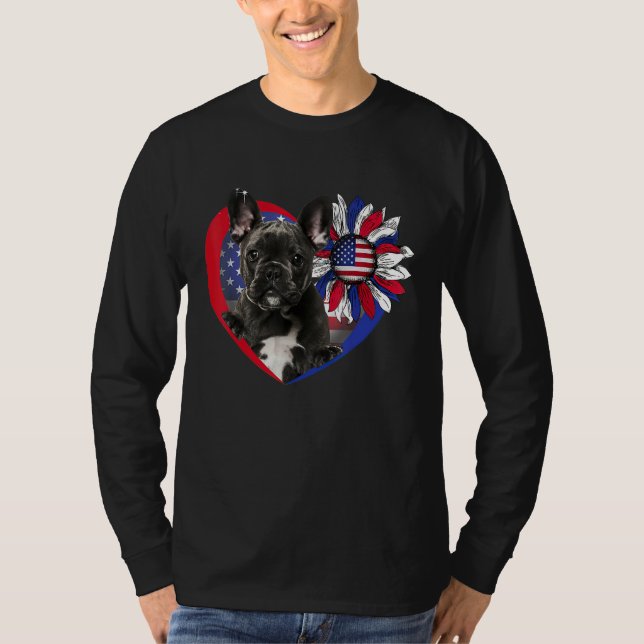 American French Bulldog Dog Heart 4th Of July USA  T-Shirt (Vorderseite)