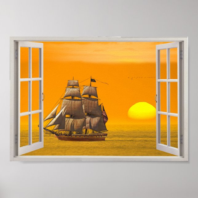 American Frigat Sails im Sunset Fake Window Poster (Vorne)