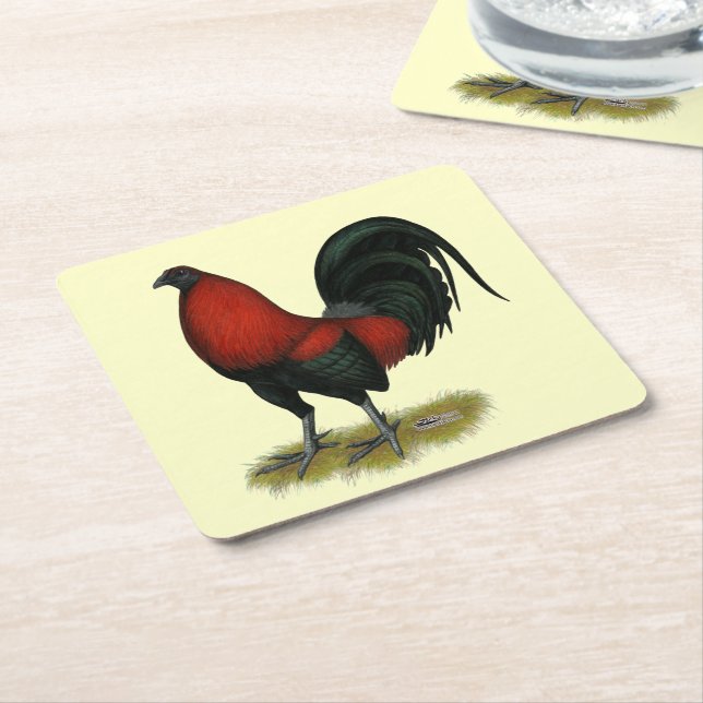 American Game BB Black Red Rooster Rechteckiger Pappuntersetzer (angewinkelt)
