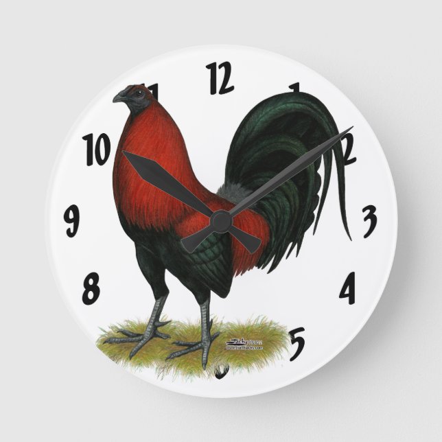 American Game BB Black Red Rooster Runde Wanduhr (Vorderseite)