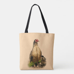 American Game Hen and Baby Chickens
