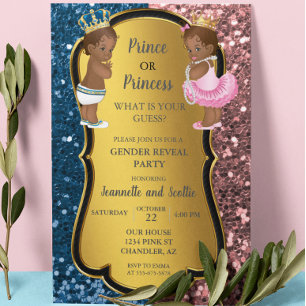 American Gender Reveal Gold Glitzer Einladung