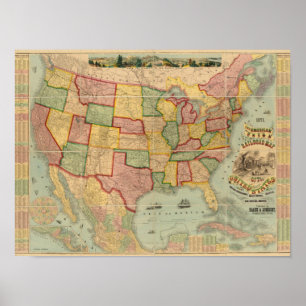 American Gewerkschaft Railroad Map The United Staa Poster