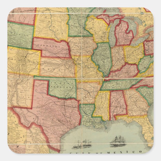 American Gewerkschaft Railroad Map The United Staa Quadratischer Aufkleber (Vorderseite)