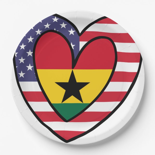 American Ghanaian Flag Inner Heart USA Ghana Pappteller (Vorderseite)
