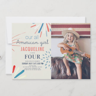 American Girl 4. Juli Feuerwerk Geburtstag Foto Einladung