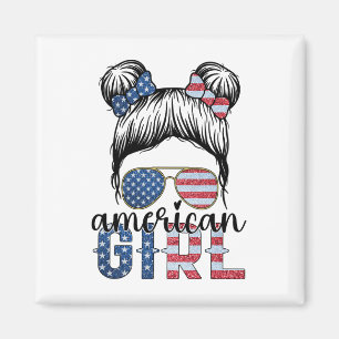 American Girl 4. Juli Unordentlicher Dutt USA-Flag Magnet