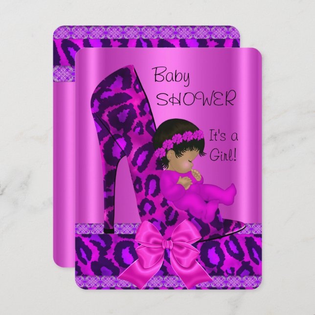American Girl Baby Dusche Pink Leopard Einladung (Vorne/Hinten)