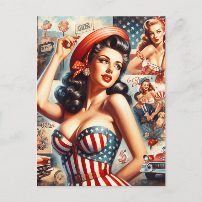 American Girl Button-Up Collage Postkarte (Vorderseite)