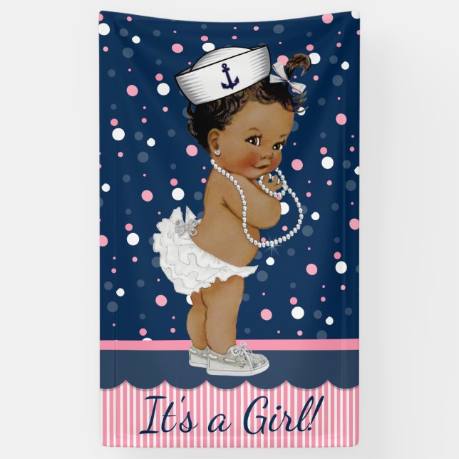 American Girl Nautical Baby Dusche Banner (Vertikal)