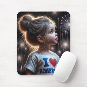 American Girl Watching Fireworks Mousepad